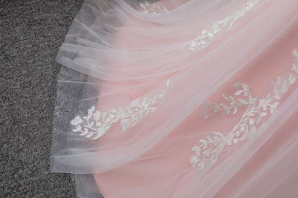 Pink Spaghetti Strap Wedding Dress