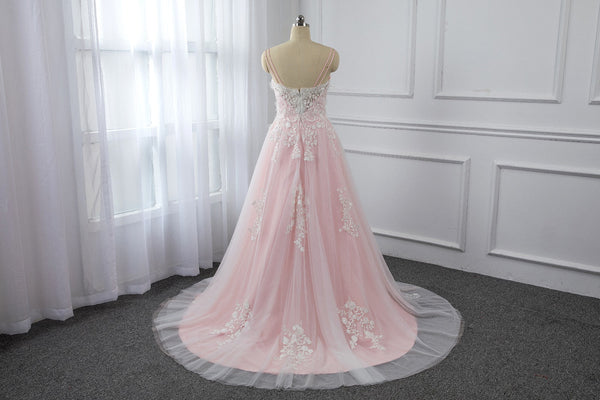 Pink Spaghetti Strap Wedding Dress