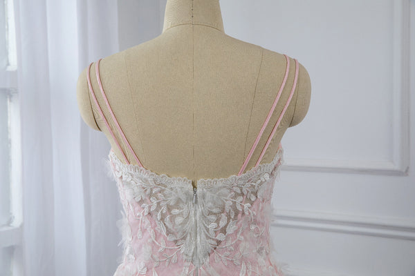 Pink Spaghetti Strap Wedding Dress