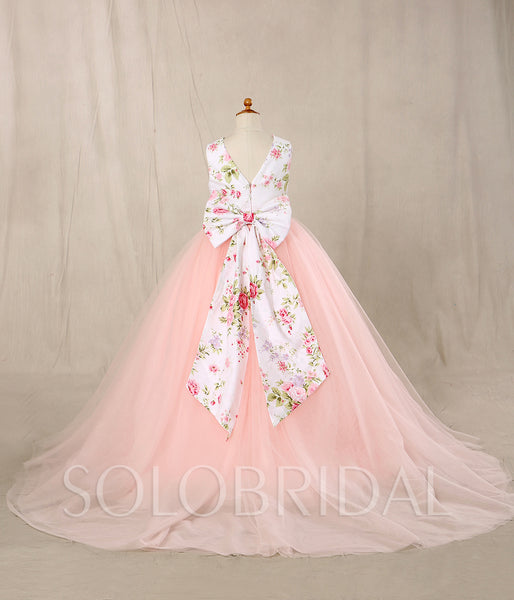 A Line Flower Girl Dress - Satin/Tulle Sleeveless With Flower and Bow at the Back