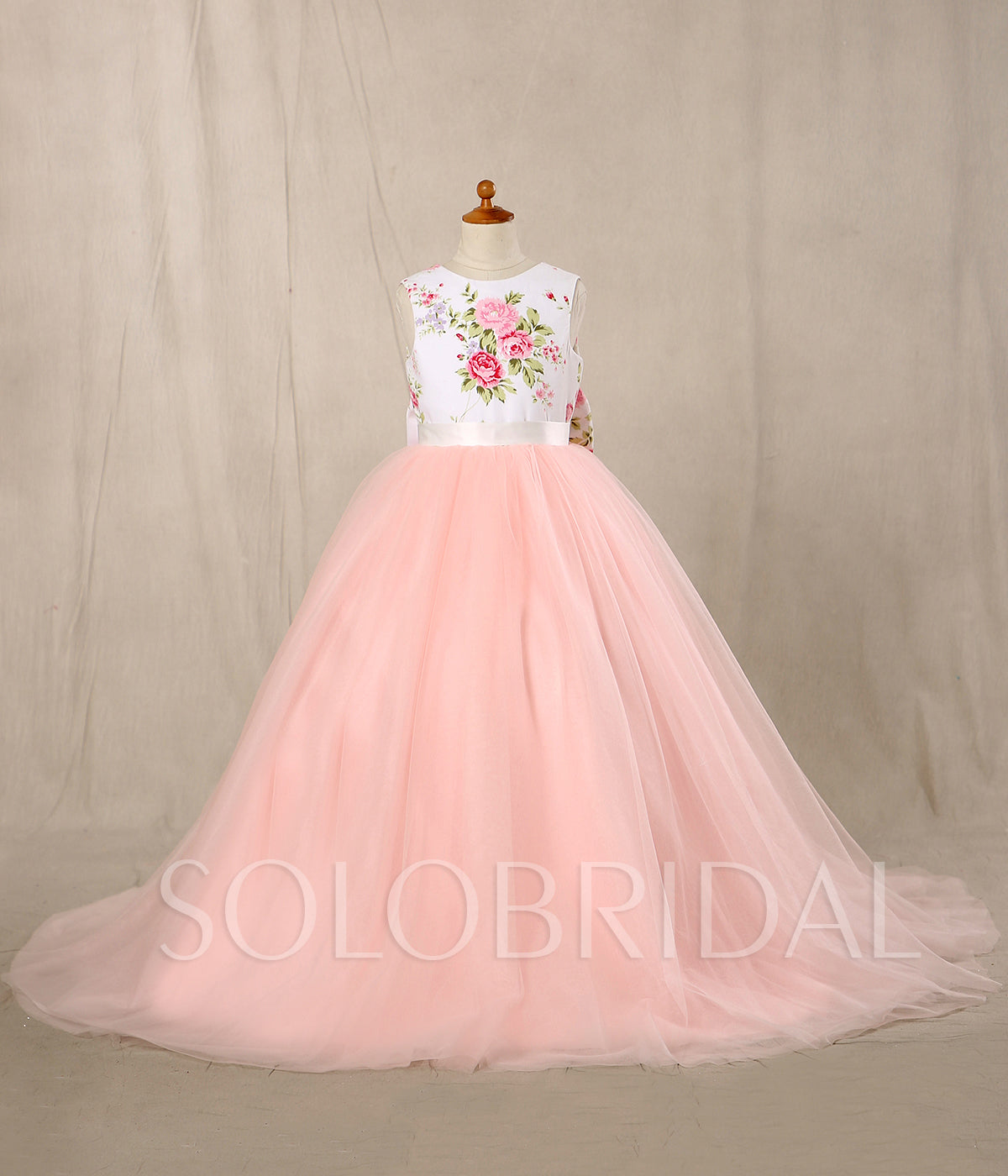 A Line Flower Girl Dress - Satin/Tulle Sleeveless With Flower and Bow at the Back