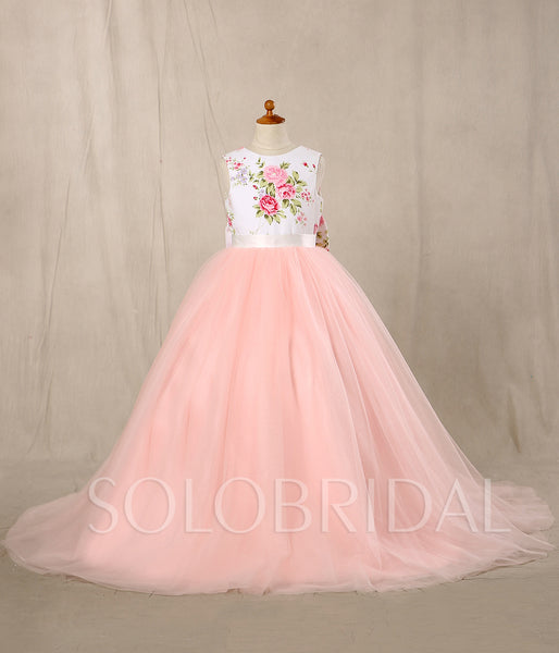 A Line Flower Girl Dress - Satin/Tulle Sleeveless With Flower and Bow at the Back
