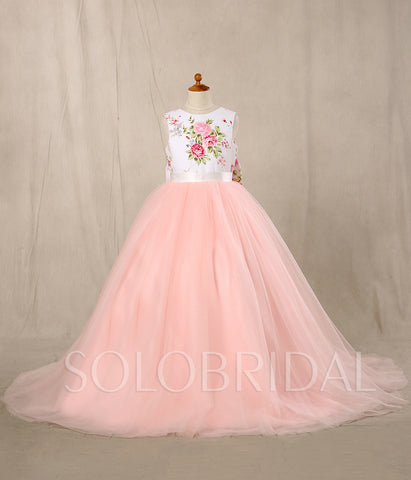 A Line Flower Girl Dress - Satin/Tulle Sleeveless With Flower and Bow at the Back