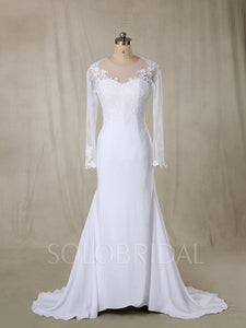 White Silk Chiffon Wedding Dress with Sleeves