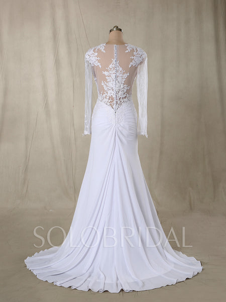 White Silk Chiffon Wedding Dress with Sleeves