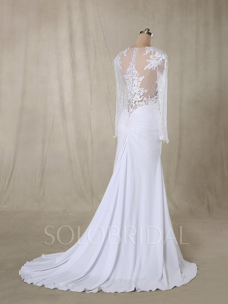 White Silk Chiffon Wedding Dress with Sleeves