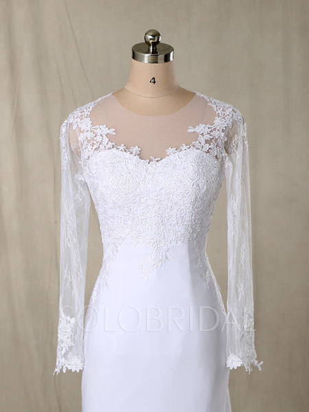 White Silk Chiffon Wedding Dress with Sleeves