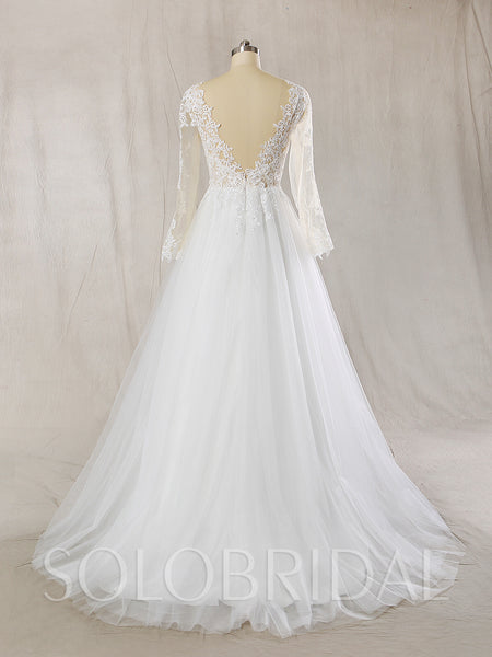 A Line Wedding Dress with See Through Tulle Top