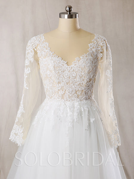 A Line Wedding Dress with See Through Tulle Top