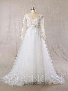 A Line Wedding Dress with See Through Tulle Top