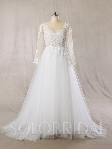 A Line Wedding Dress with See Through Tulle Top