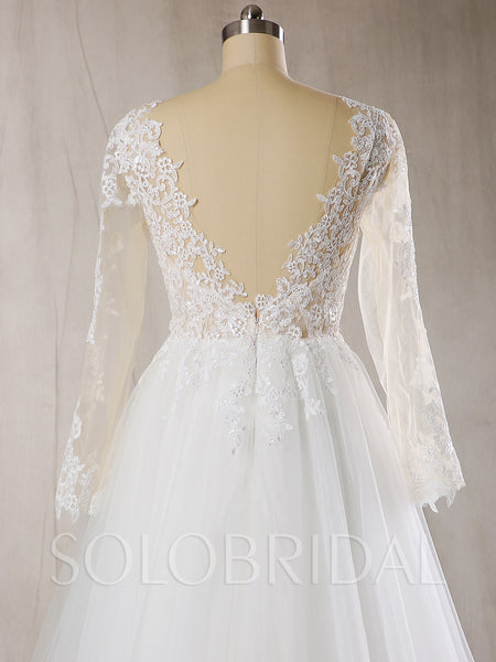 A Line Wedding Dress with See Through Tulle Top