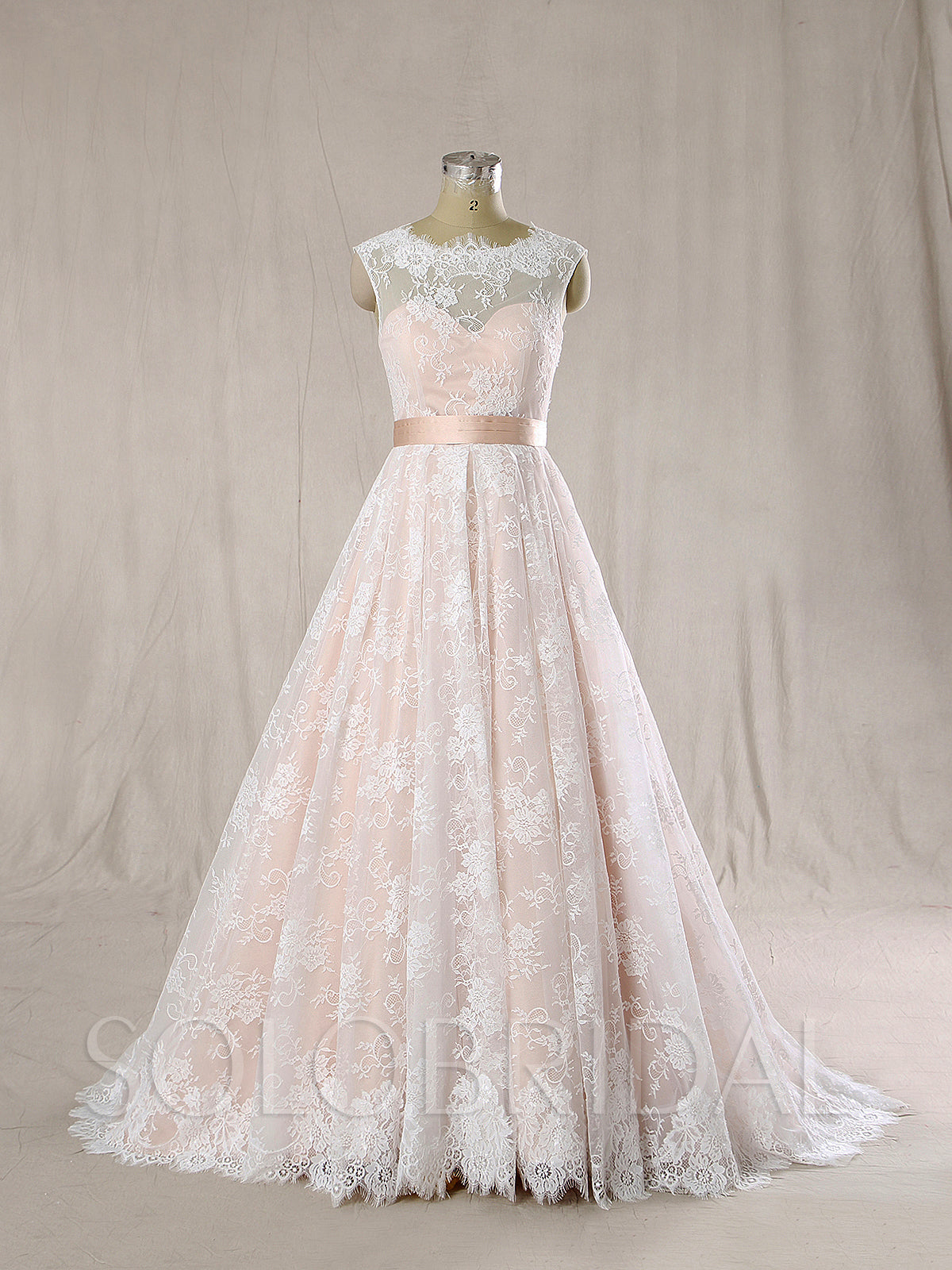 A Line Wedding Dress with Nude Lining and Ivory Lace