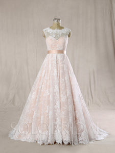 A Line Wedding Dress with Nude Lining and Ivory Lace