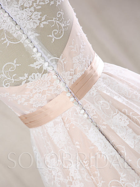 A Line Wedding Dress with Nude Lining and Ivory Lace