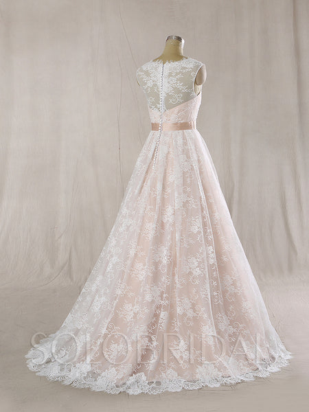 A Line Wedding Dress with Nude Lining and Ivory Lace
