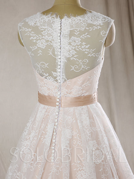 A Line Wedding Dress with Nude Lining and Ivory Lace