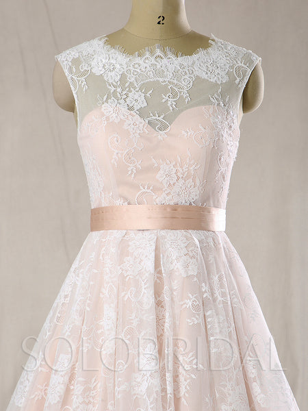 A Line Wedding Dress with Nude Lining and Ivory Lace