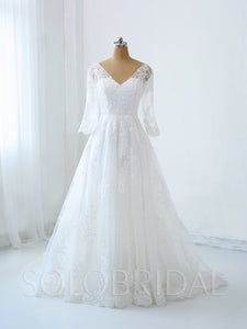 Light Ivory Lace Wedding Dress with Elbow Sleeves