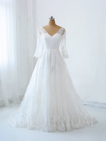 Light Ivory Lace Wedding Dress with Elbow Sleeves