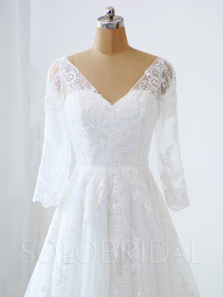 Light Ivory Lace Wedding Dress with Elbow Sleeves