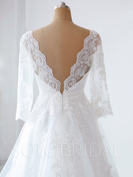 Light Ivory Lace Wedding Dress with Elbow Sleeves