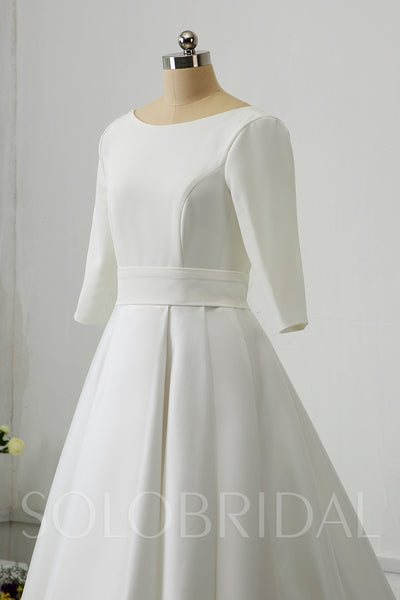 Silk Satin with Half Sleeve Pockets Wedding Dress