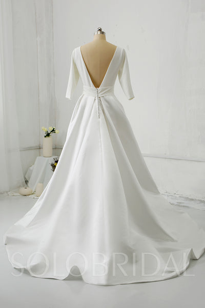 Silk Satin with Half Sleeve Pockets Wedding Dress
