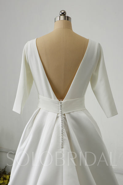 Silk Satin with Half Sleeve Pockets Wedding Dress