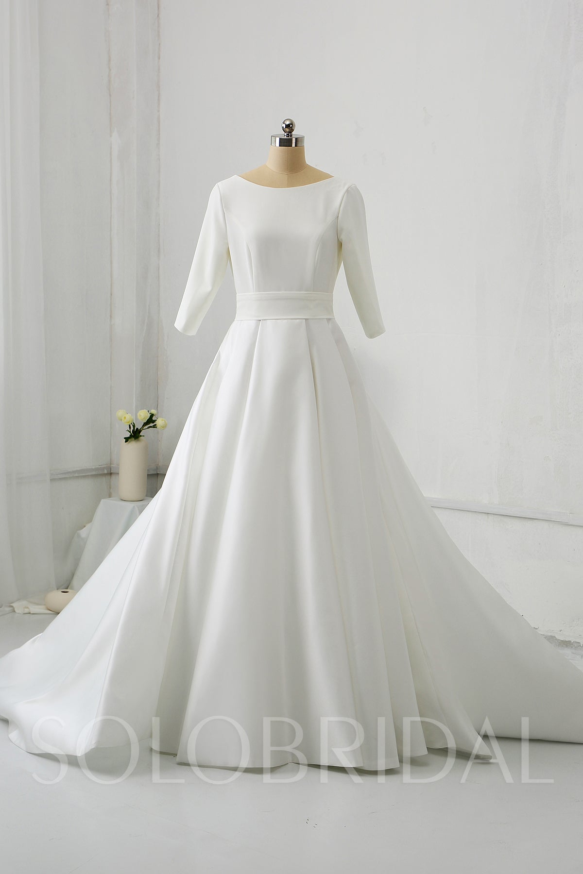 Silk Satin with Half Sleeve Pockets Wedding Dress