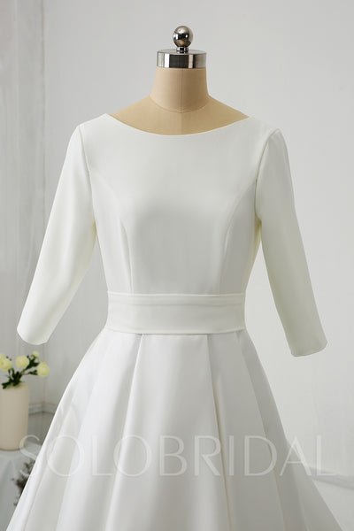 Silk Satin with Half Sleeve Pockets Wedding Dress