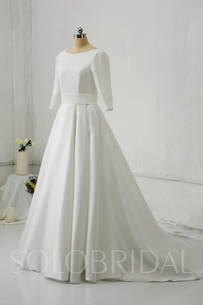 Silk Satin with Half Sleeve Pockets Wedding Dress