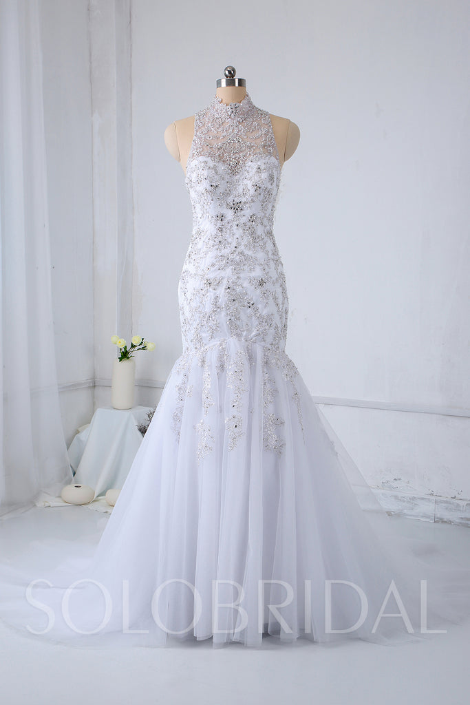 Solobridal - Mermaid White Wedding Dress with Sparkly Diamonds SoloBridal Solobridal - Mermaid White Wedding Dress with Sparkly Diamonds SoloBridal