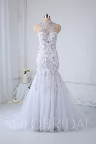 Mermaid White Wedding Dress with Sparkly Diamonds