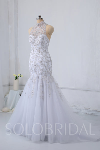 Mermaid White Wedding Dress with Sparkly Diamonds