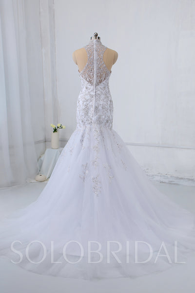 Mermaid White Wedding Dress with Sparkly Diamonds
