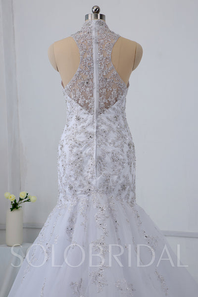 Mermaid White Wedding Dress with Sparkly Diamonds