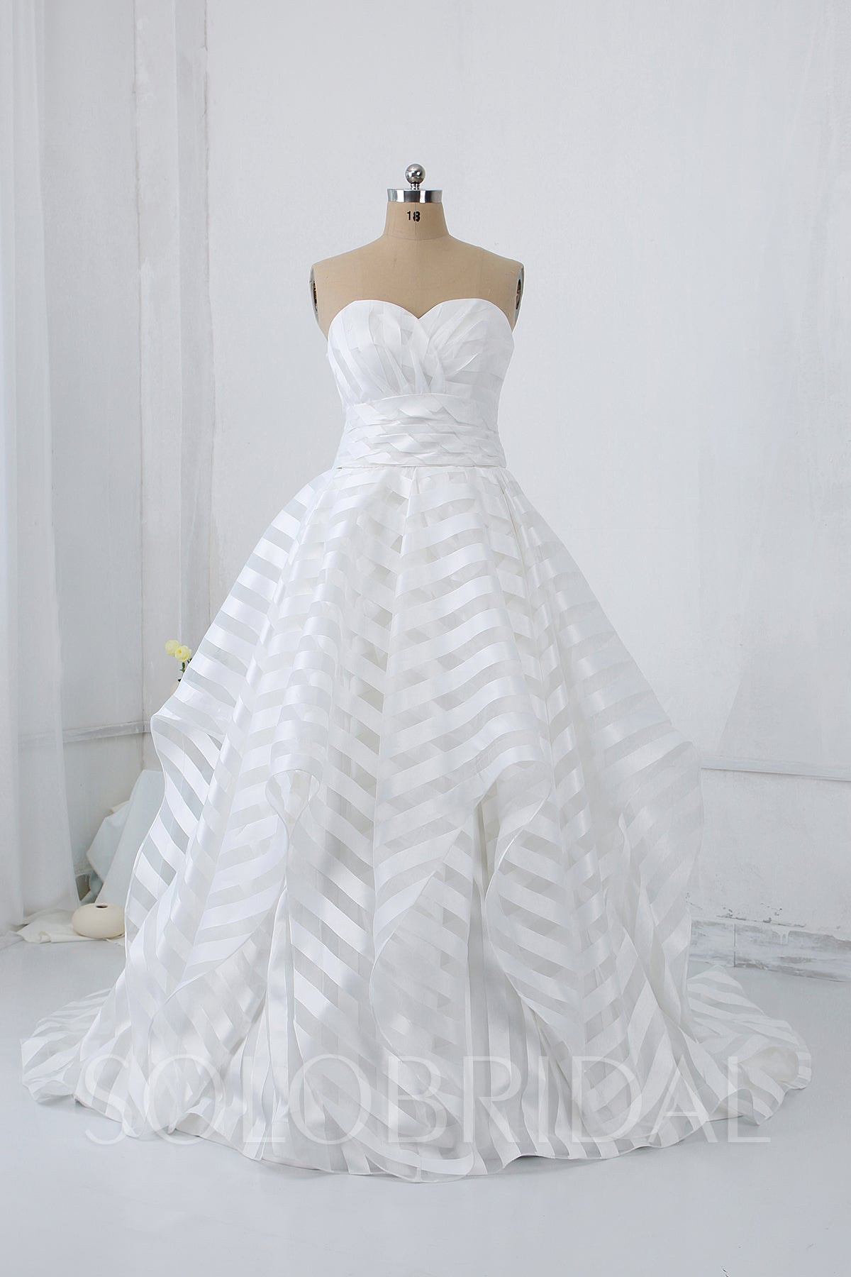 Ivory Stripe Ruffle Wedding Dress