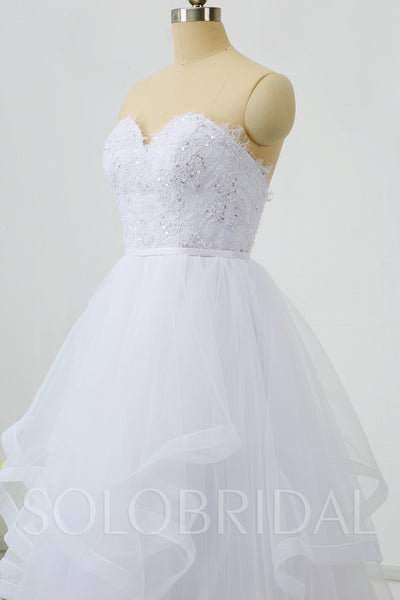 White Ruffle Tulle Skirt Wedding Dress