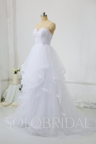 White Ruffle Tulle Skirt Wedding Dress