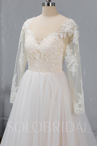 Champagne Wedding Dress with Tulle Skirt