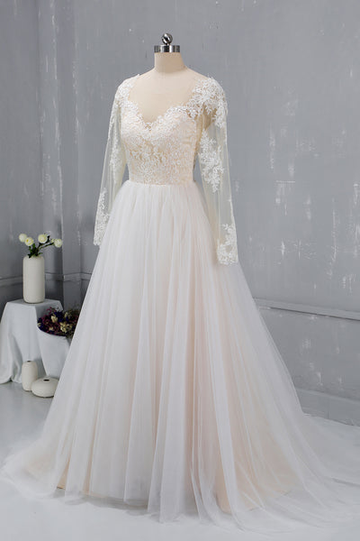 Champagne Wedding Dress with Tulle Skirt