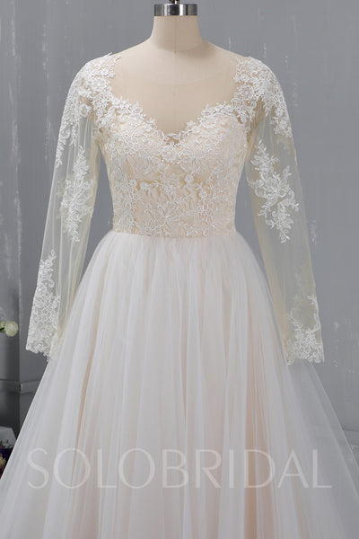 Champagne Wedding Dress with Tulle Skirt