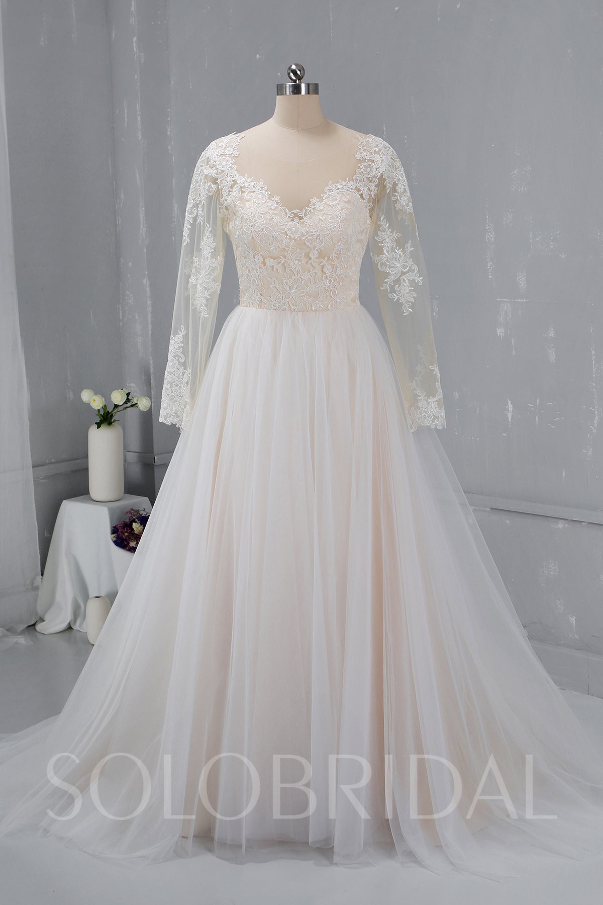 Champagne Wedding Dress with Tulle Skirt