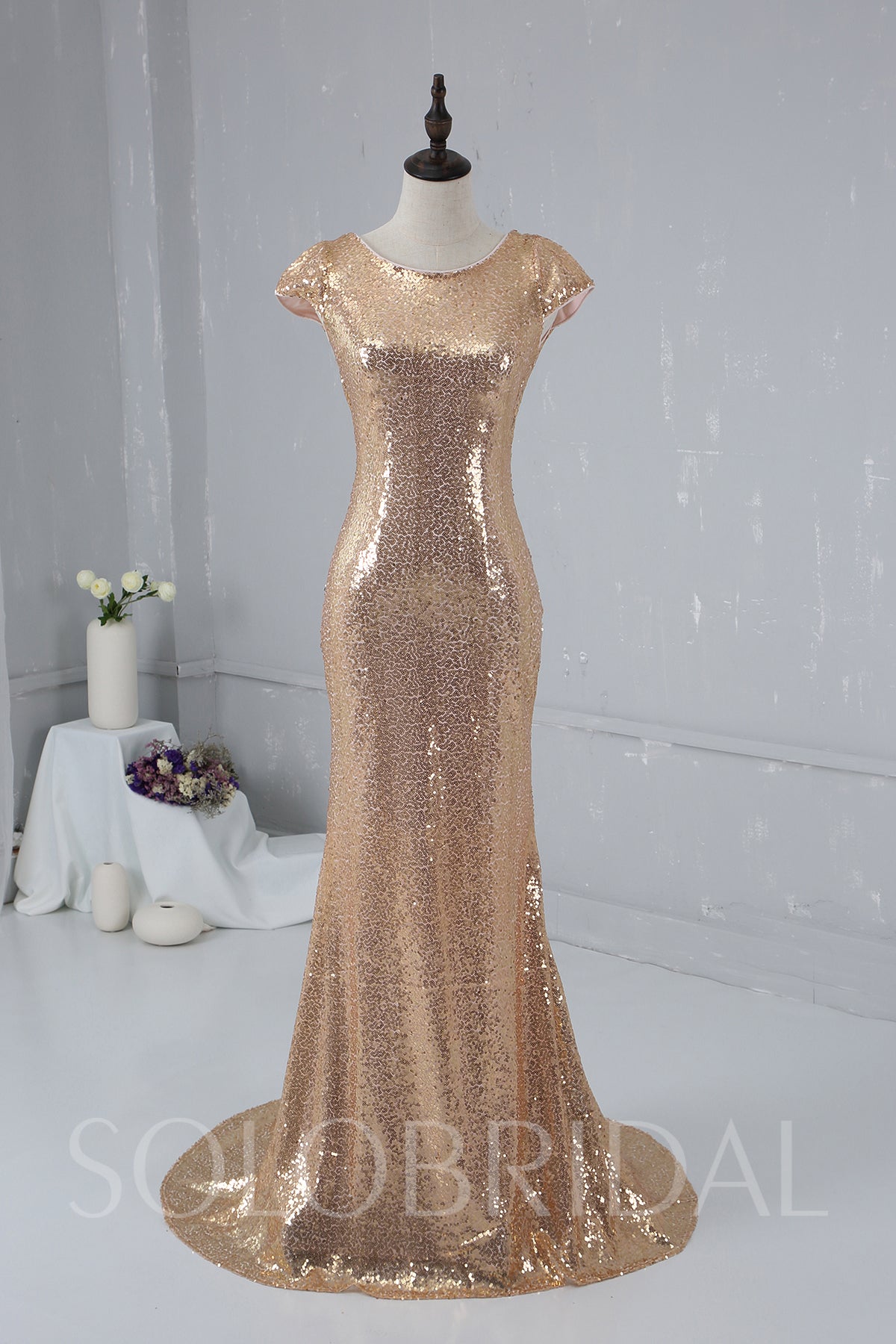 Blush Gold Sequin Bridemaid Dress