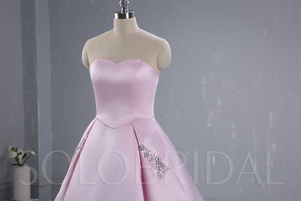 Pink Satin Knee Length Bridesmaid Dress