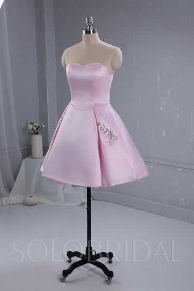 Pink Satin Knee Length Bridesmaid Dress