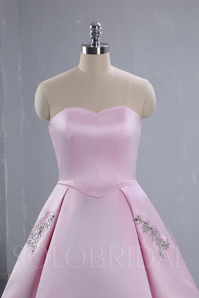 Pink Satin Knee Length Bridesmaid Dress
