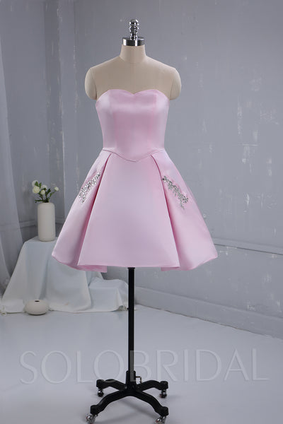 Pink Satin Knee Length Bridesmaid Dress