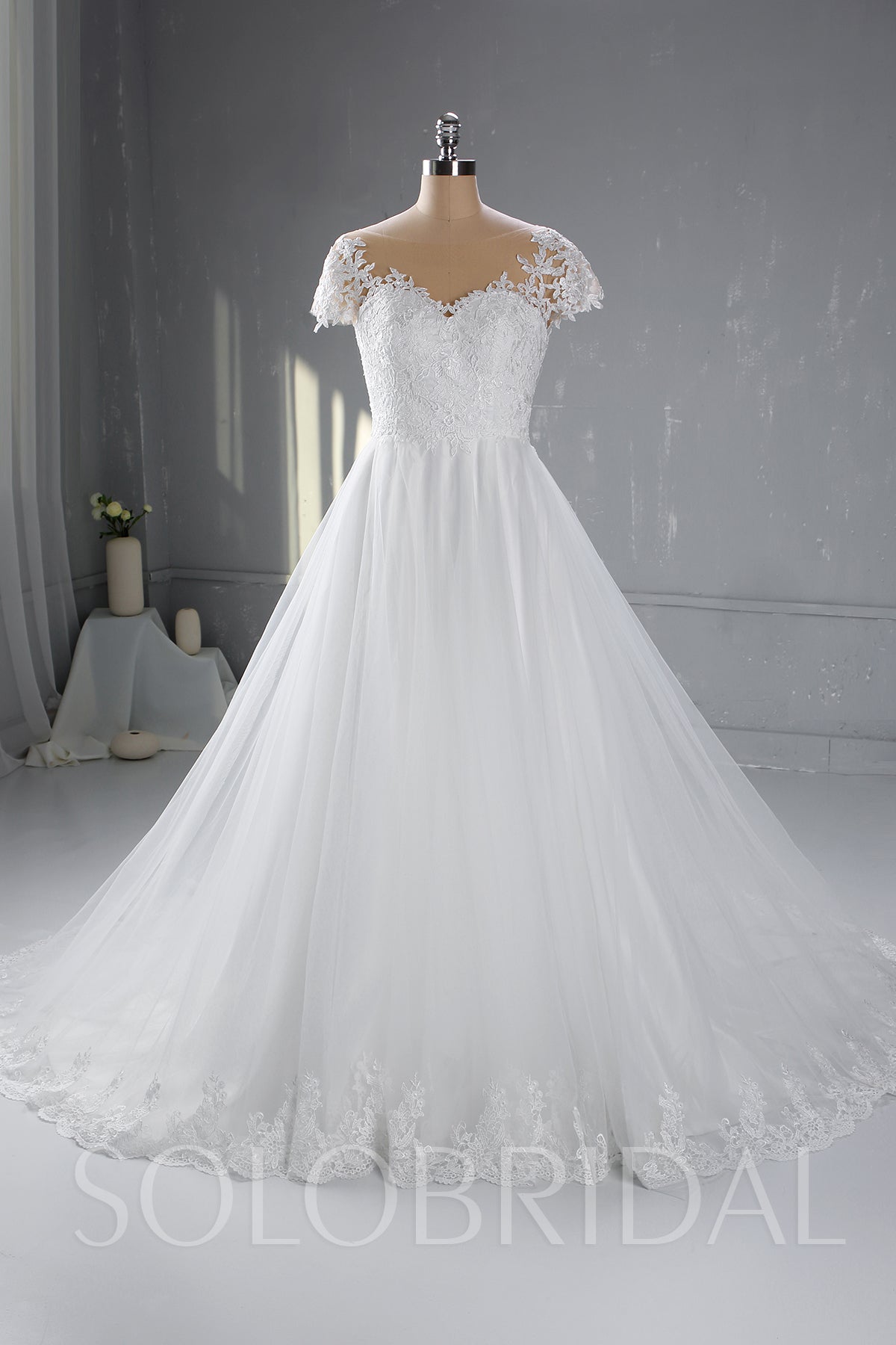 Ivory A Line Wedding Dress with Cathedral Train